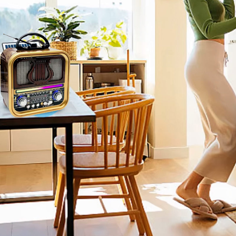 راديو بلوتوث يعمل بالشحن والبطارية والطاقة الشمسية Newest High Quality Retro Radio AM/TV/FM/SW 4 RX-730SD