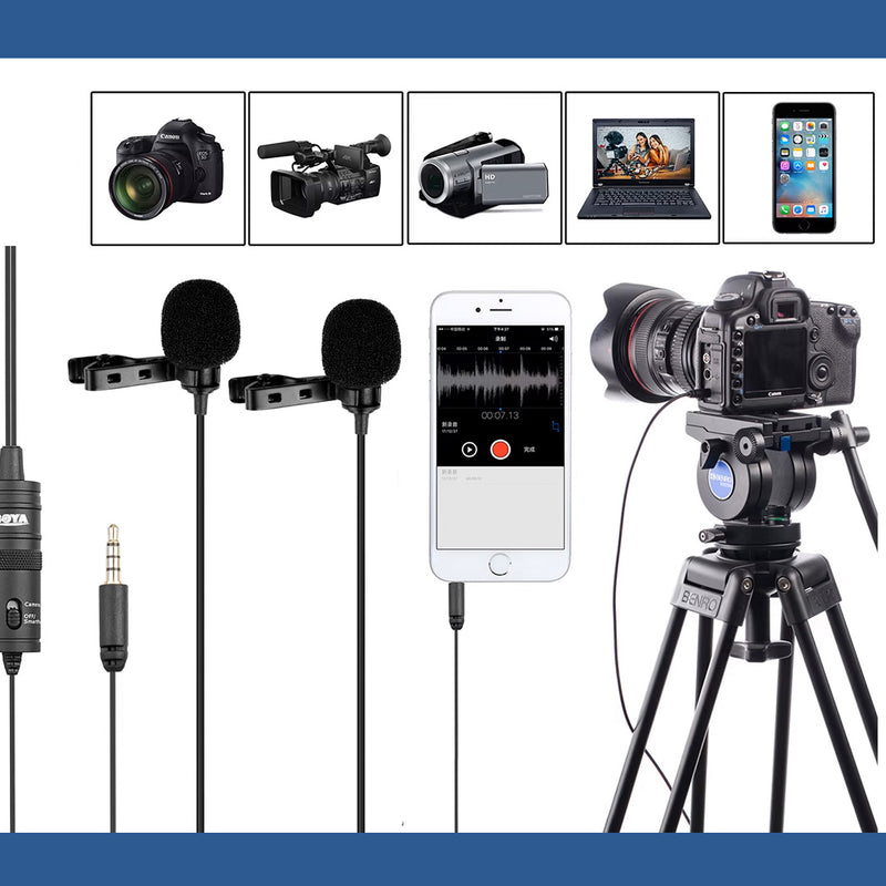 مايكرفون بمشبك تثبيت عدد 2 Boya BY-M1DM Dual Omni-directional Lavalier Microphone