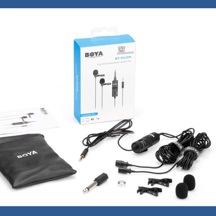 مايكرفون بمشبك تثبيت عدد 2 Boya BY-M1DM Dual Omni-directional Lavalier Microphone