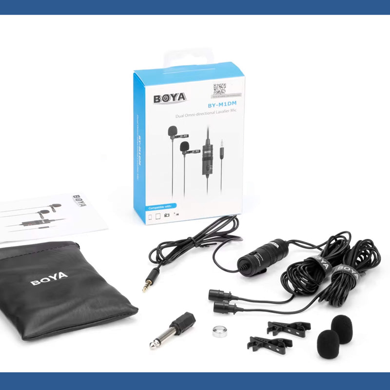 مايكرفون بمشبك تثبيت عدد 2 Boya BY-M1DM Dual Omni-directional Lavalier Microphone