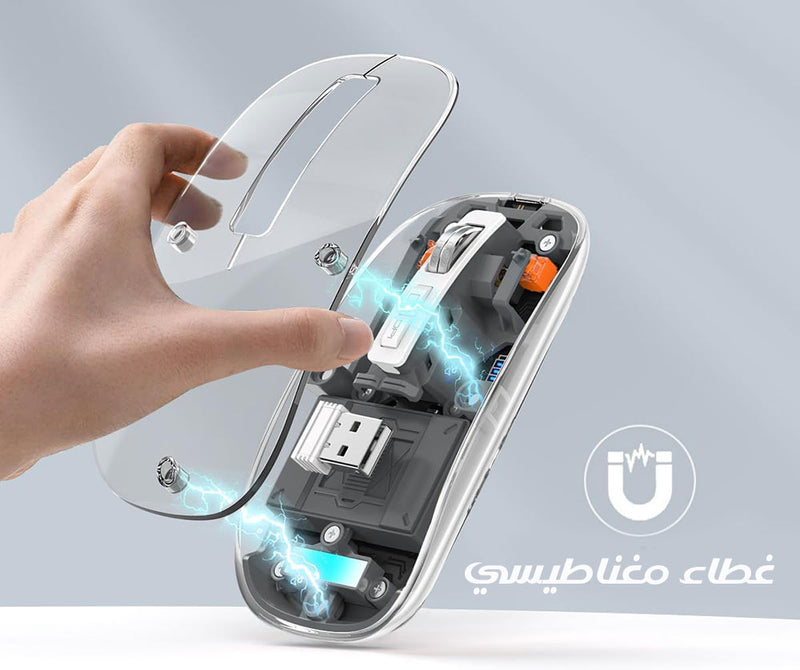 ماوس لاسلكي دبل + USB شفاف شحن بتحكم ثلاثي Meetion BTM005 WIRELESS MOUSE