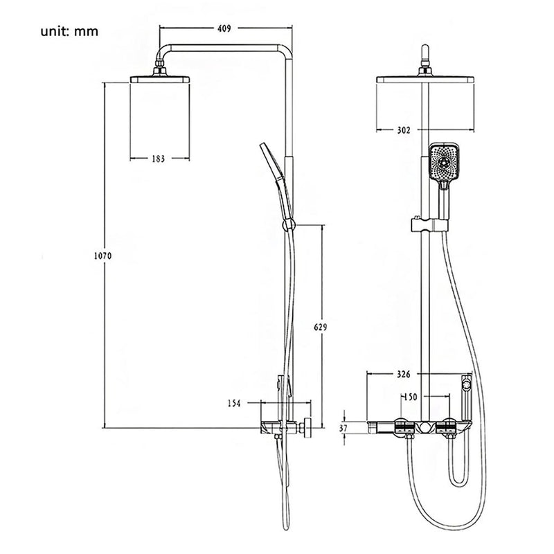 مجموعة دش حمام ذكي بشاشة رقمية لعرض الحرارة Smart Shower Set With Digital Temperature Disp Q-03