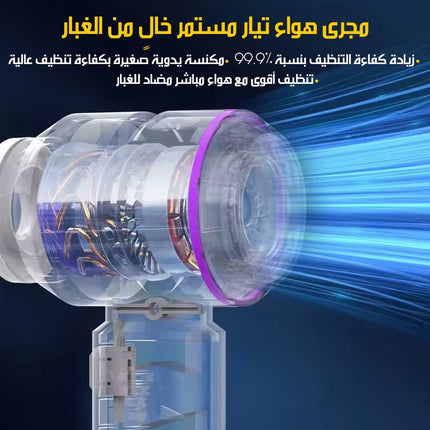 مكنسة يدوية لاسلكية محرك قوي مع فلتر HEPA للتنظيف Cordless Handheld Vacuum Cleaner Powerful Motor, HEPA Filter, Wireless