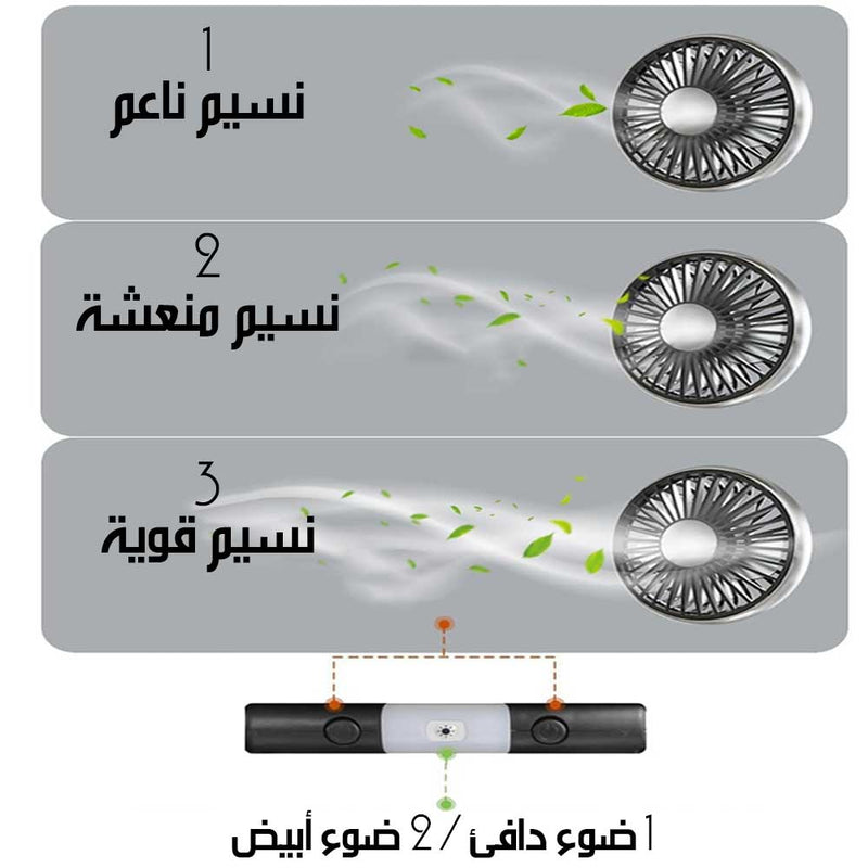 مروحة سيارة مزدوجة الرأس مع إضاءة LED F310 Dual-Head Car Fan With LED & Flexible Hose