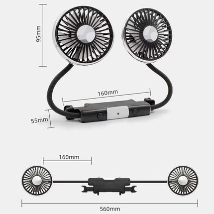 مروحة سيارة مزدوجة الرأس مع إضاءة LED F310 Dual-Head Car Fan With LED & Flexible Hose