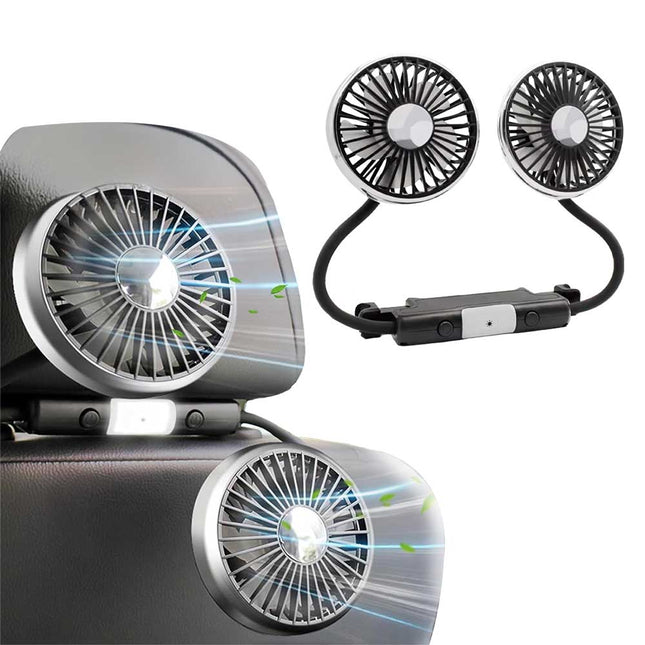 مروحة سيارة مزدوجة الرأس مع إضاءة LED F310 Dual-Head Car Fan With LED & Flexible Hose