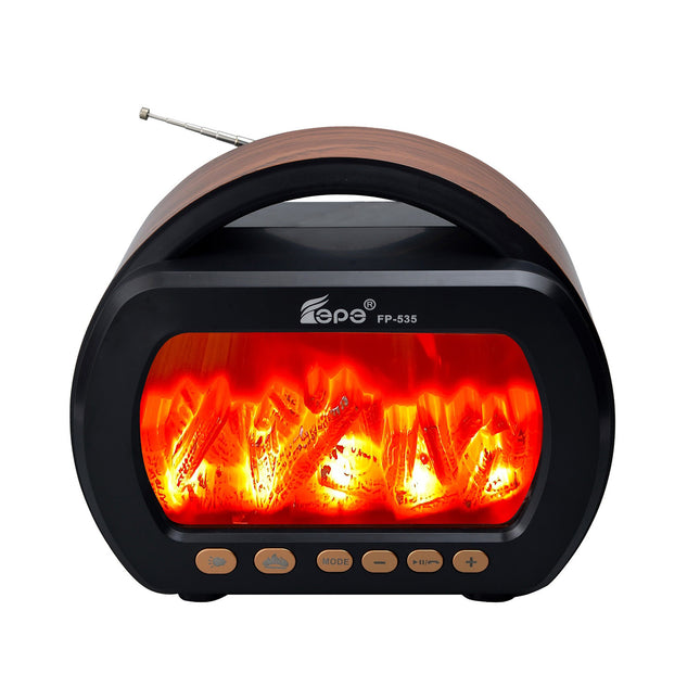 راديو خشبي بإضاءة لهب وكشاف جانبي مع مدخل لشحن الموبايل Retro Classic Flame Light Battery Powered Fm Radio Desktop Rad FP-535