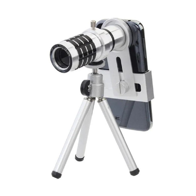 تيليسكوب تكبير x12 لكاميرة الهاتف مع قاعدة تثبيت ثلاثية   Portable 12x Zoom Telescope