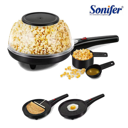 ماكينة صنع البوشار والبان كيك ومقلاة بيض Popcorn maker 3 in 1 SONIFER SF-3046