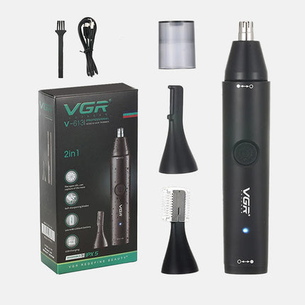 ماكينة تشذيب شعر الأنف ورأس إضافي للجسم تعمل بالشحن vgr v-613