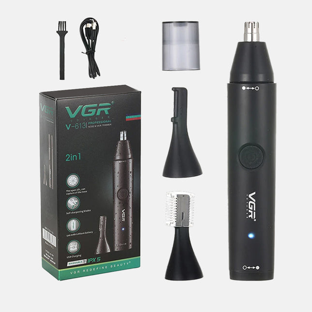ماكينة تشذيب شعر الأنف ورأس إضافي للجسم تعمل بالشحن vgr v-613