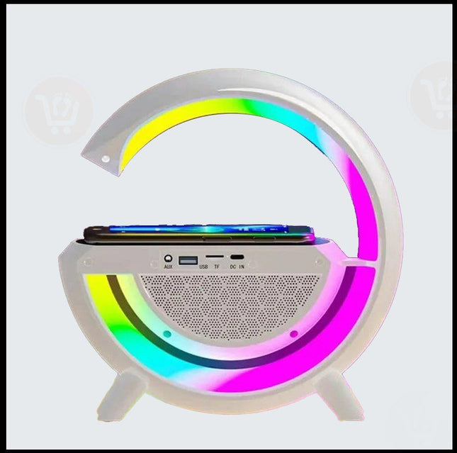 سماعه وشاحن لاسلكي للموبايل مع اضاءة ليد  RGB wireless charging desk lamp
