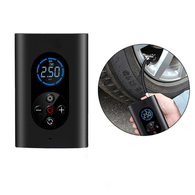 منفاخ عجل شحن وضوء ليد وباوربانك Portable Wireless Air Pump