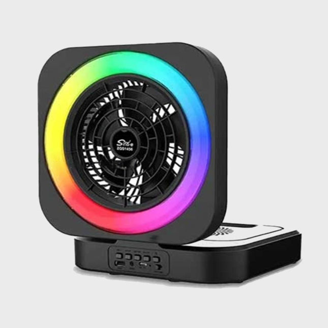 سماعة سبيكر بلوتوث مع مروحة وإضاءة ملونة تعمل بالشحن Super Bass Speaker Portable  Music Mini System