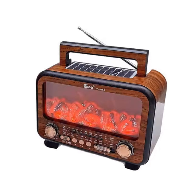راديو بلوتوث بضوء لهب يعمل بالشحن والطاقة الشمسية New Flame Light Radio Blue Tooth Speaker Portable FP-2393S
