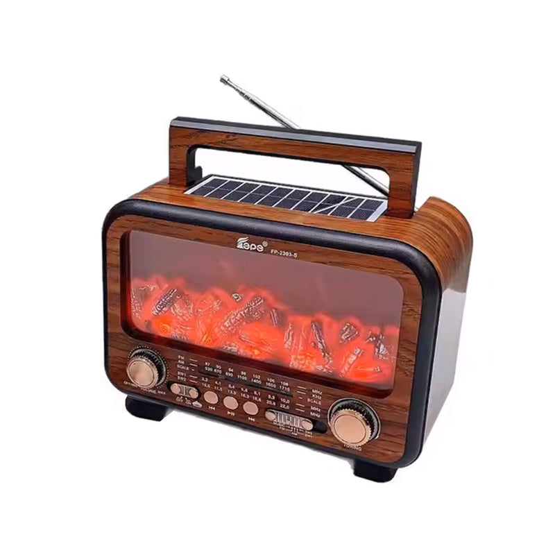 راديو بلوتوث بضوء لهب يعمل بالشحن والطاقة الشمسية New Flame Light Radio Blue Tooth Speaker Portable FP-2393S