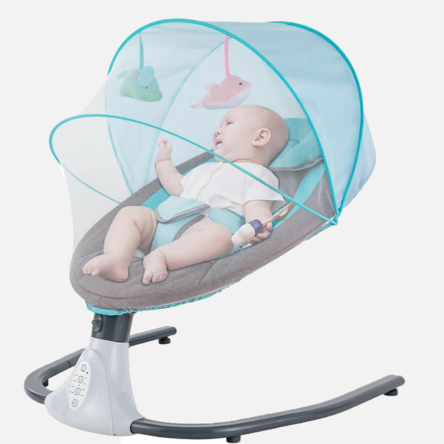 كرسي هزاز للأطفال بناموسية مع سماعة موسيقى بلوتوث مع ريموت تحكم  Baby Electric  Rocking  Chair