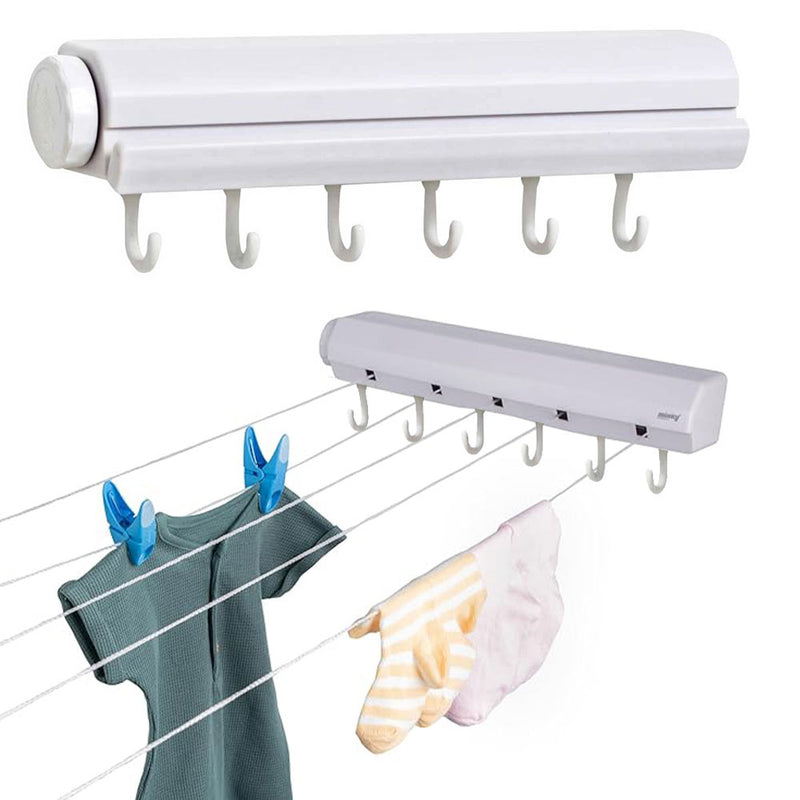 5 حبال غسيل قابلة للطي مع 6 علاقات اضافية foldable clothesline