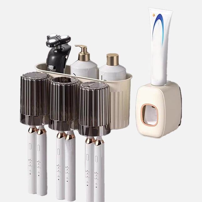 حامل فراشي الأسنان مع كاسات ومنظم معجون الأسنان Toothbrush holder with cups and toothpaste organizer