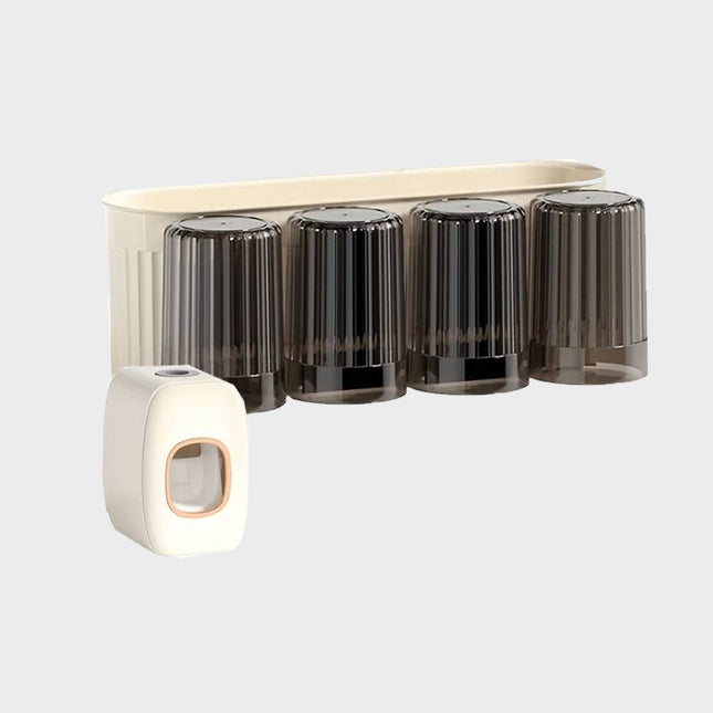 منظم معجون و فراشي الأسنان وكاسات  Set Toothbrush Holder With Gargle Cup, Automatic Toothpaste Dis