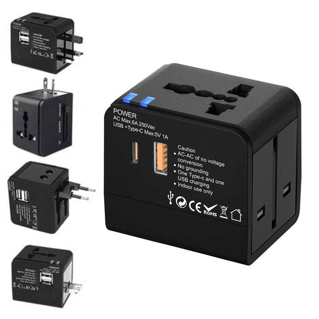 محول كهربائي للسفر متعدد الوظائف مع منفذ USB و Type-C WZ-02 Universal Travel Adapter Multi-Function Power Converter With 1 USB & Type-C Port