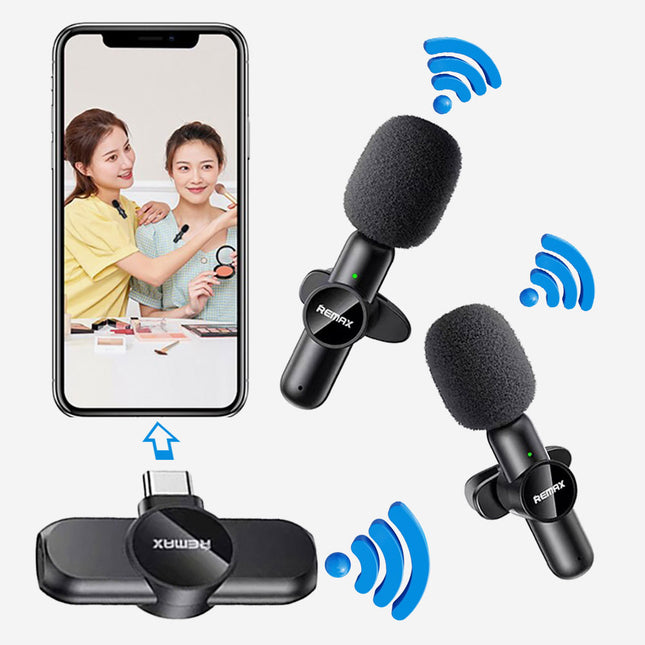 ميكروفونان لاسلكيان صغيران جداً يرتبطان بالموبايل (WIRELESS MICROPHONE (remax