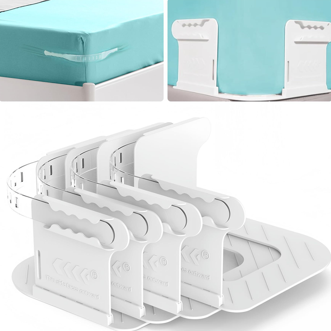 مشابك ملاءات السرير بشرائط مرنة لتثبيت الزوايا بإحكام SHEET HOLDER Bed Sheet Clips With Elastic Straps For Secure Corner Hold