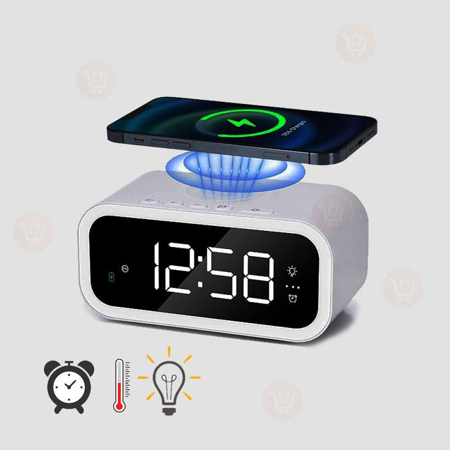 ساعة ديجتال وشاحن لاسلكي ومنبه واضاءة وميزان حراره من شركة wIWU