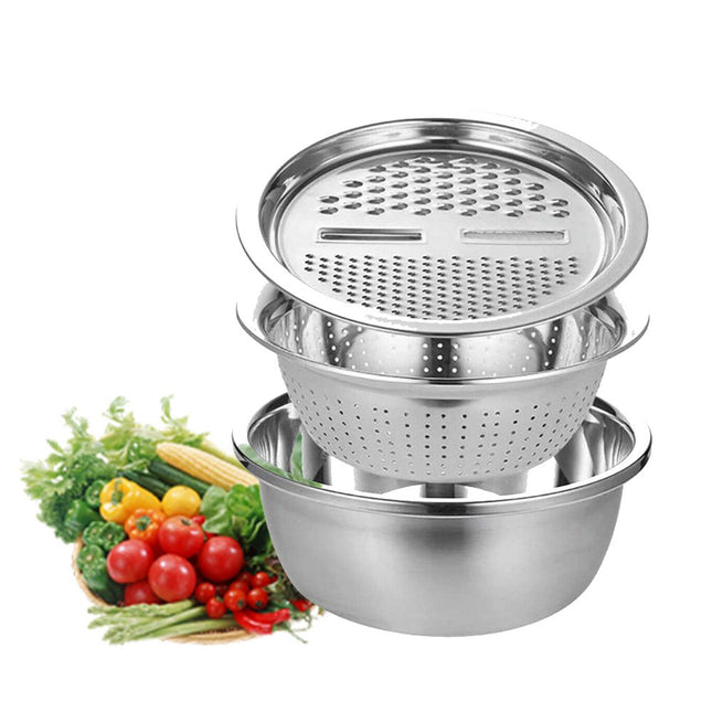 جاط ستانليس وقطاعة خضروات ومبشرة ومصفاة slicing/shaving/filtering/washing fruits &vegetables