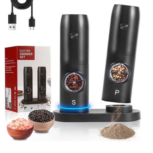 مطحنة للملح والفلفل عدد 2 بقاعدة الشحن Salt And Pepper Grinder USB Type-C
