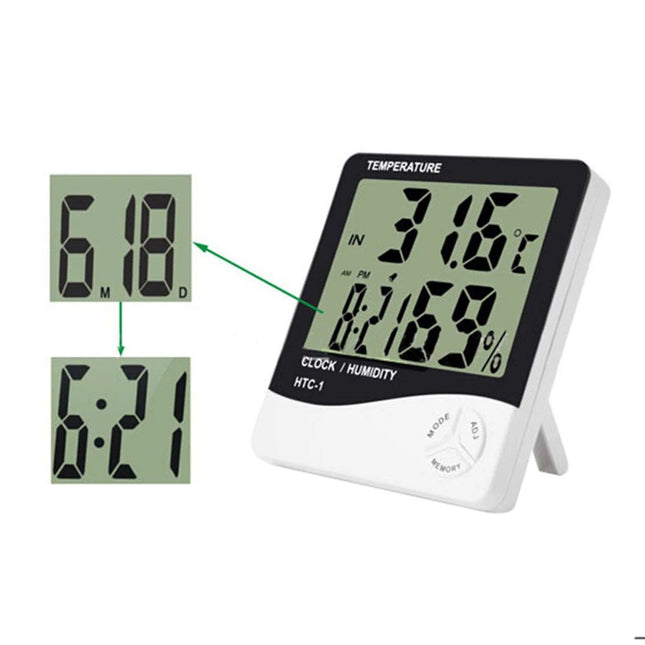 مؤشر لقياس درجة الحرارة والرطوبة وساعة تنبيه temprature measurement rang