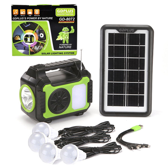 نظام إضاءة على الطاقة الشمسية مع بلوتوث وراديو GD-8072 Solar-Powered Lighting System With Bluetooth And Radio