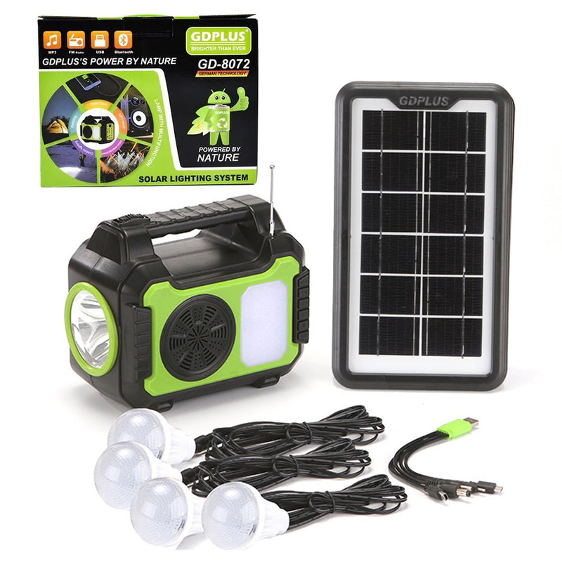نظام إضاءة على الطاقة الشمسية مع بلوتوث وراديو GD-8072 Solar-Powered Lighting System With Bluetooth And Radio