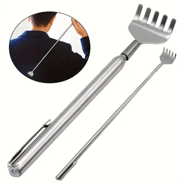 قطعة بشكل شوكة للهرش قابلة التحكم بالطول Stainless Telescopic Handy Pocket Pen Clip Back Scratcher Reli