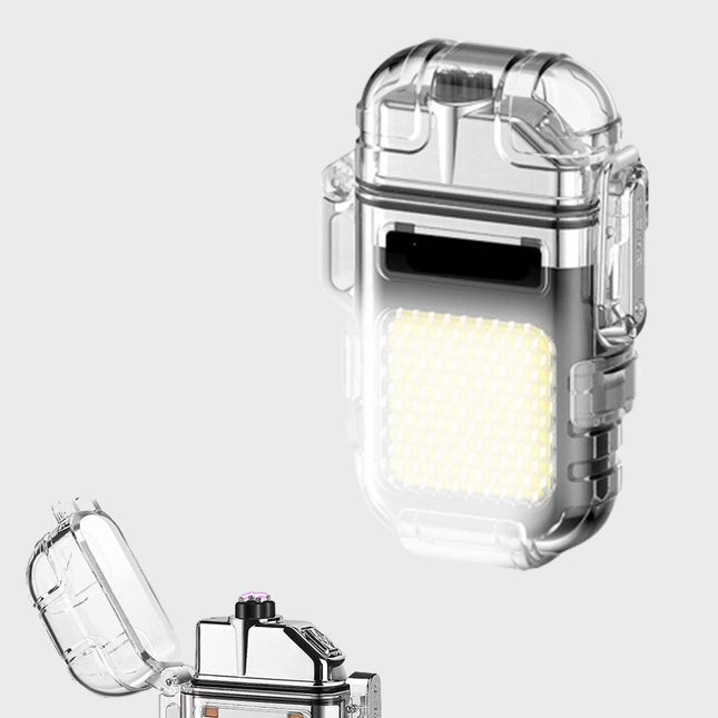 ولاعة مع كشاف للرحلات والطوارئ تعمل بالشحن electric lighter cob & lighting 3 modes
