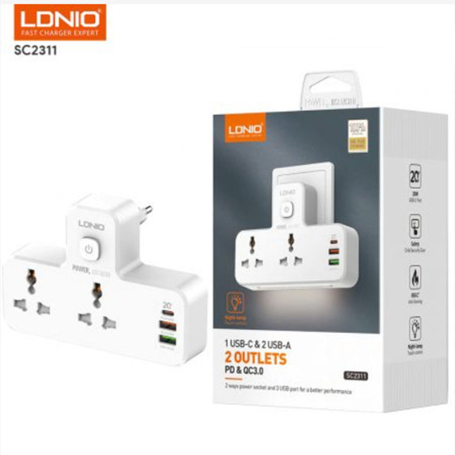 مقبس حائط كهربائي بمخرجين و 3 مداخل    lDNIO   SC2311  Wall socket with 2 outlets and 3 usb ports