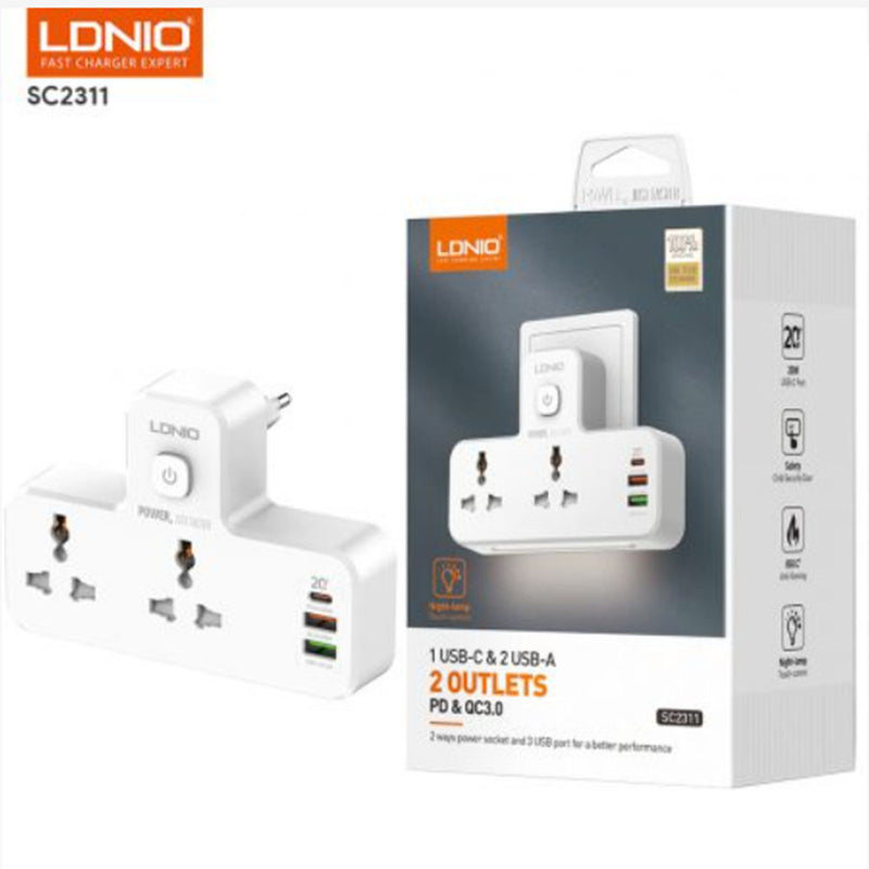 مقبس حائط كهربائي بمخرجين و 3 مداخل    lDNIO   SC2311  Wall socket with 2 outlets and 3 usb ports